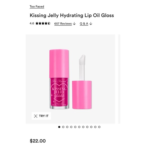 Too faced, kissing jelly hydrating juicy lip oil gloss in raspberry BNIB - Picture 1 of 9